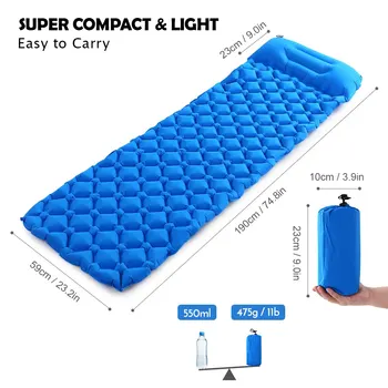 

# Inflatable Camping Mat Air Sleeping Pad Air Mattress Beach Picnic Mat with Built-in Pillow for Outdoor Camping Hiking Travel