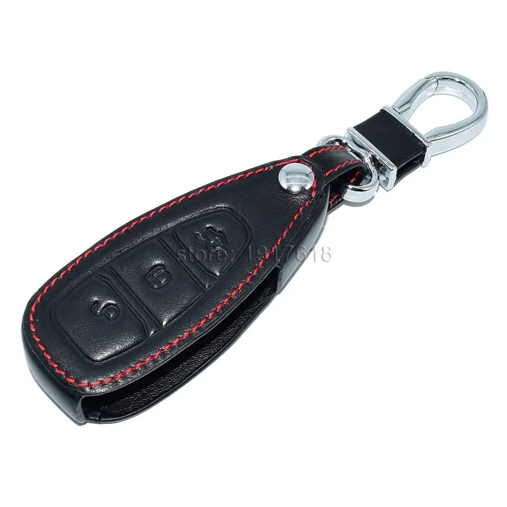Кожаный чехол для автомобильных ключей, чехол для Ford Focus 3 4 MK3 ST, RS Kuga ESCAPE Ecosport Fiesta интеллектуальный пульт дистанционного управления Fob чехол Брелок защитная сумка - Название цвета: Черный
