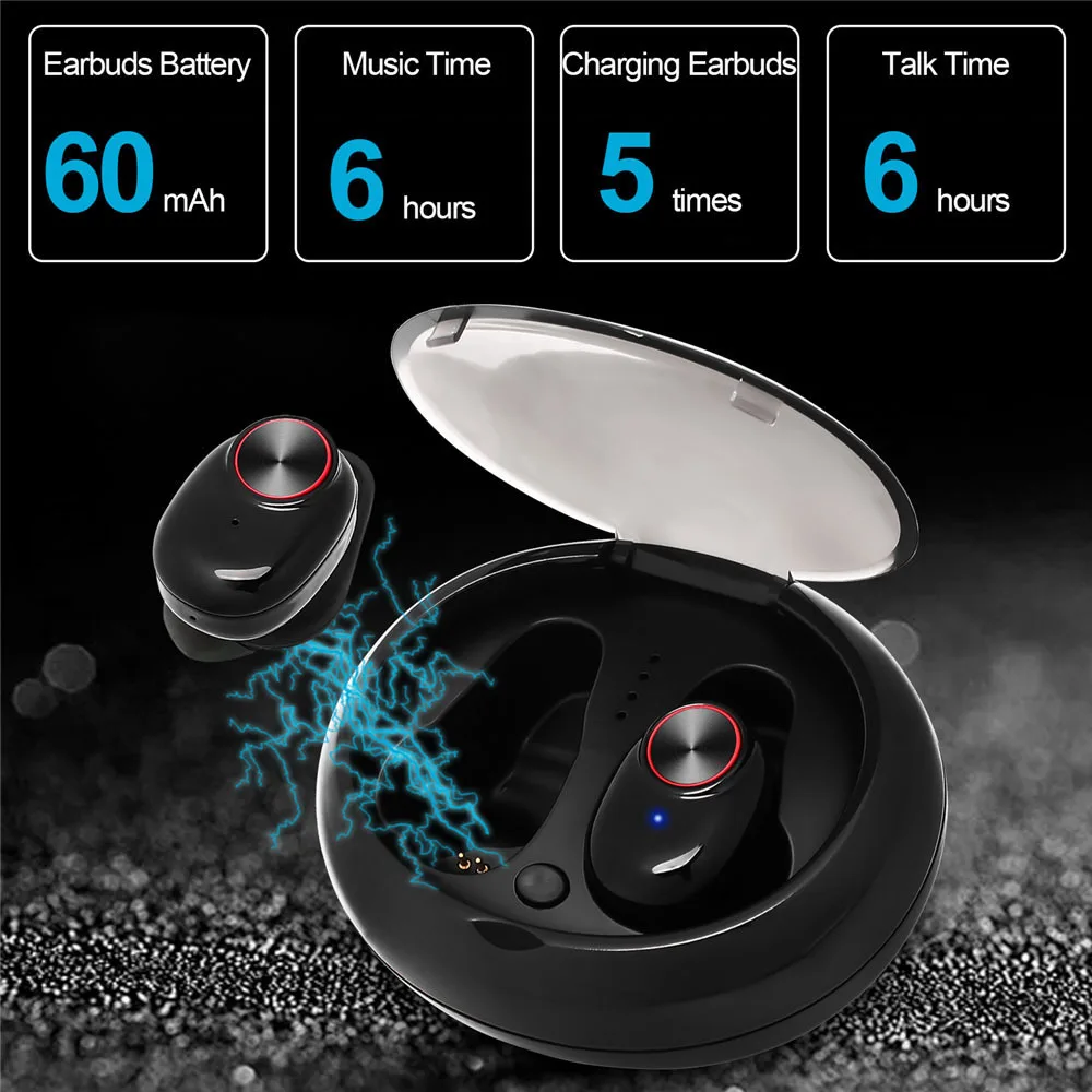 

D-V5 TWS Dual Earphone Bluetooth 5.0 Wireless Earbud with Handsfree Stereo Music with Charging Box IPX6 for Phone