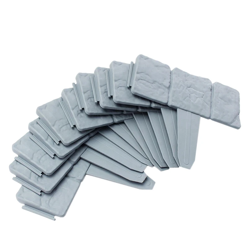 

20pcs Lawn-Palisade Grey Garden Fence Edging Cobbled Stone Effect Plastic Lawn Edging Plant Border Decorations Flower Bed Border