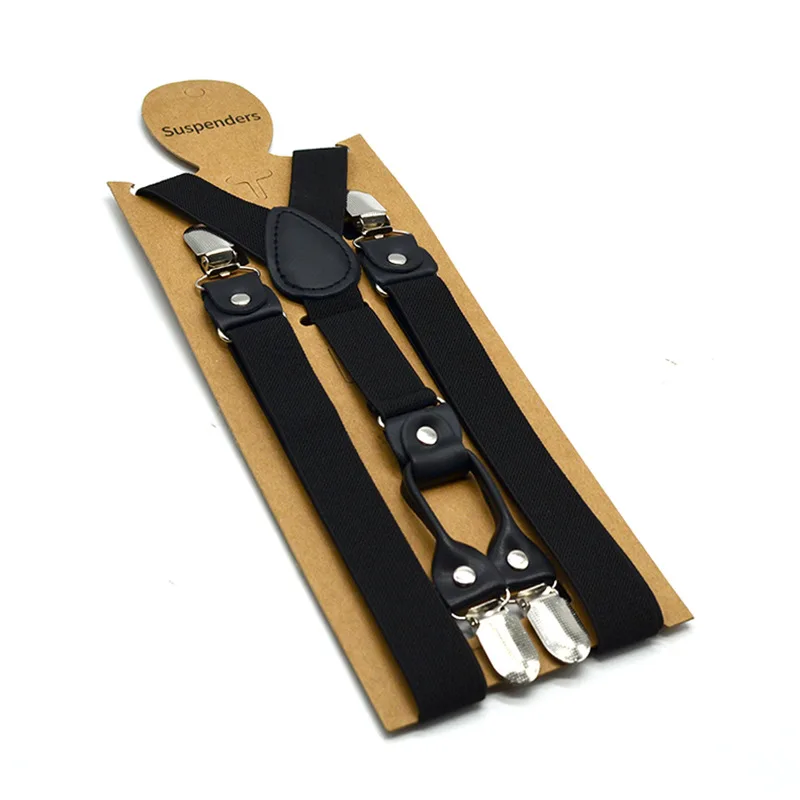 SHOWERSMILE Red Suspenders Men Classic Pants Strap Y Back 120cm Casual Retro Trouser Braces 4 Clips Elastic Male Suspender Belt - Цвет: black
