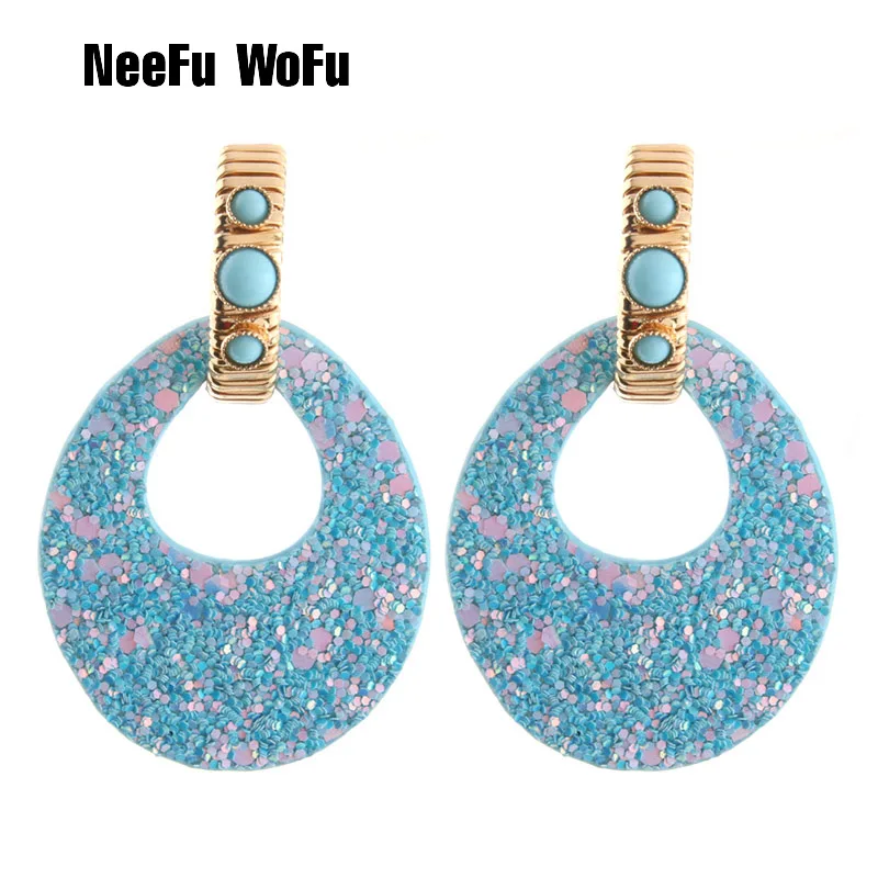 

NeeFu WoFu Flash Water Dorp leather Earrings Big Earrings Ring for Woman Copper Earring Large Long Brincos Oorbellen Leopard