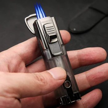 

1300 C Butane New Jet Pipe Gas Windproof Torch Turbo Lighter Three Nozzles Fire Lighter Metal With Cigar Cutter Pen Spray Gun