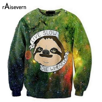 

Raisevern New Sweatshirt Sloth Motto Printed LIVE SLOW DIE WHENEVER Women/Men Unisex Pullovers Plus Size Drop Shipping