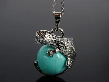 

Natural Stabilized Green Tur-quoise Gem Stone Round Ball Chakra Lizard Pendant Necklace Beads Healing Jewelry Design 10Pcs/Pack