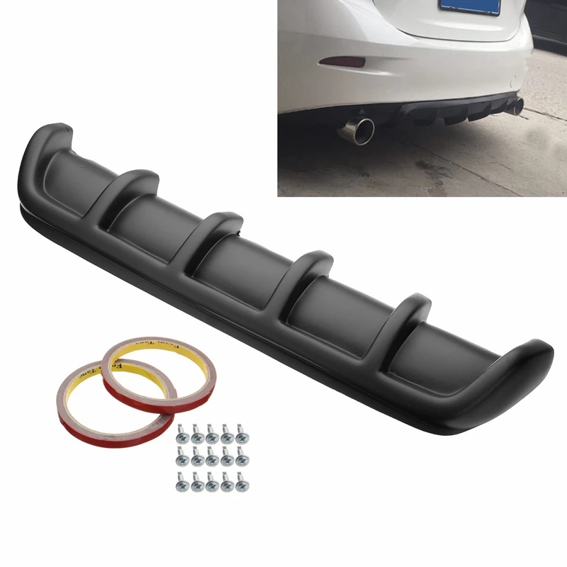 

Universal 25"x5" Matte Black Car Car-Styling Plastic Rear Shark Fin Style Curved Bumper Lip Diffuser Shark 6 Fin Spoiler Kit