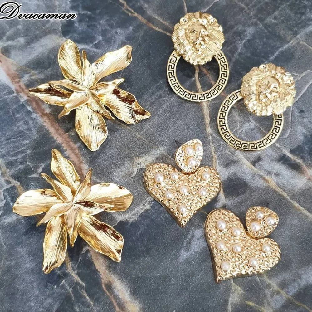 

Dvacaman ZA Designs Big Flower Drop Earrings Women 2019 Fashion Metal Gold Color Statement Earrings Wedding Party Gifts Jewelry