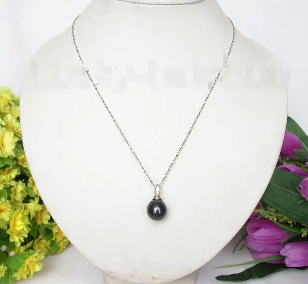 

FREE SHIPPING HOT sell new Style >>>>> GENUINE 14MM BLACK SOUTH SEA TAHITIAN shell PEARL PENDANT NECKLACE 925ss