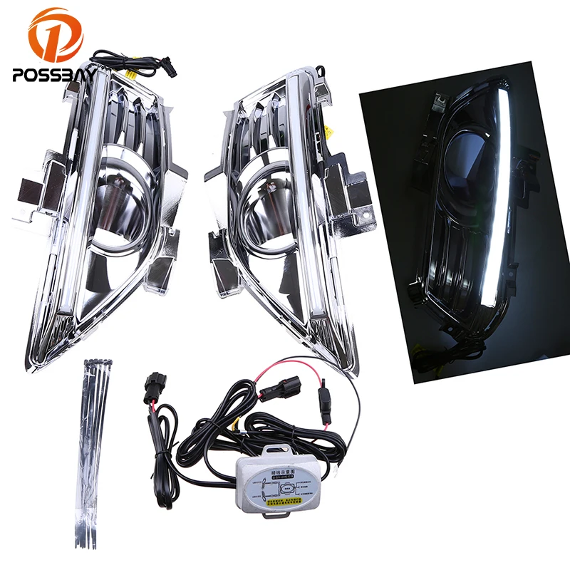 

POSSBAY Chrome Fog Light Cover for Ford Mondeo Fusion 2013-2016 LED DRL Daytime Running Lamp Voiture Coche Front Lower Fog Light