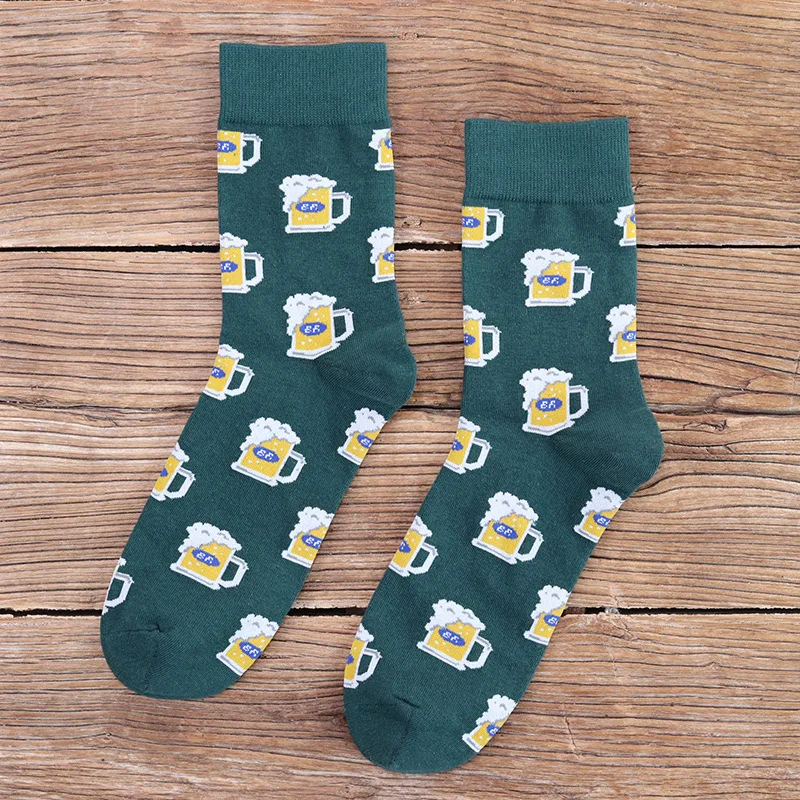 

Cartoon Printed Cotton Socks Men Women Food Fruit Egg Beer Winter Warm Streetwear Tube Socks Unisex Multicolor Casual Harajuku