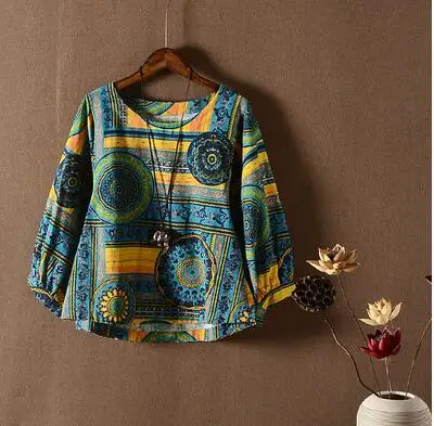 

New Blouse Top 2019 Cotton And Linen Womens Clothes Floral Printed Pattern 4/5 Sleeve Oversize Short Short Shirt Woman Blusas