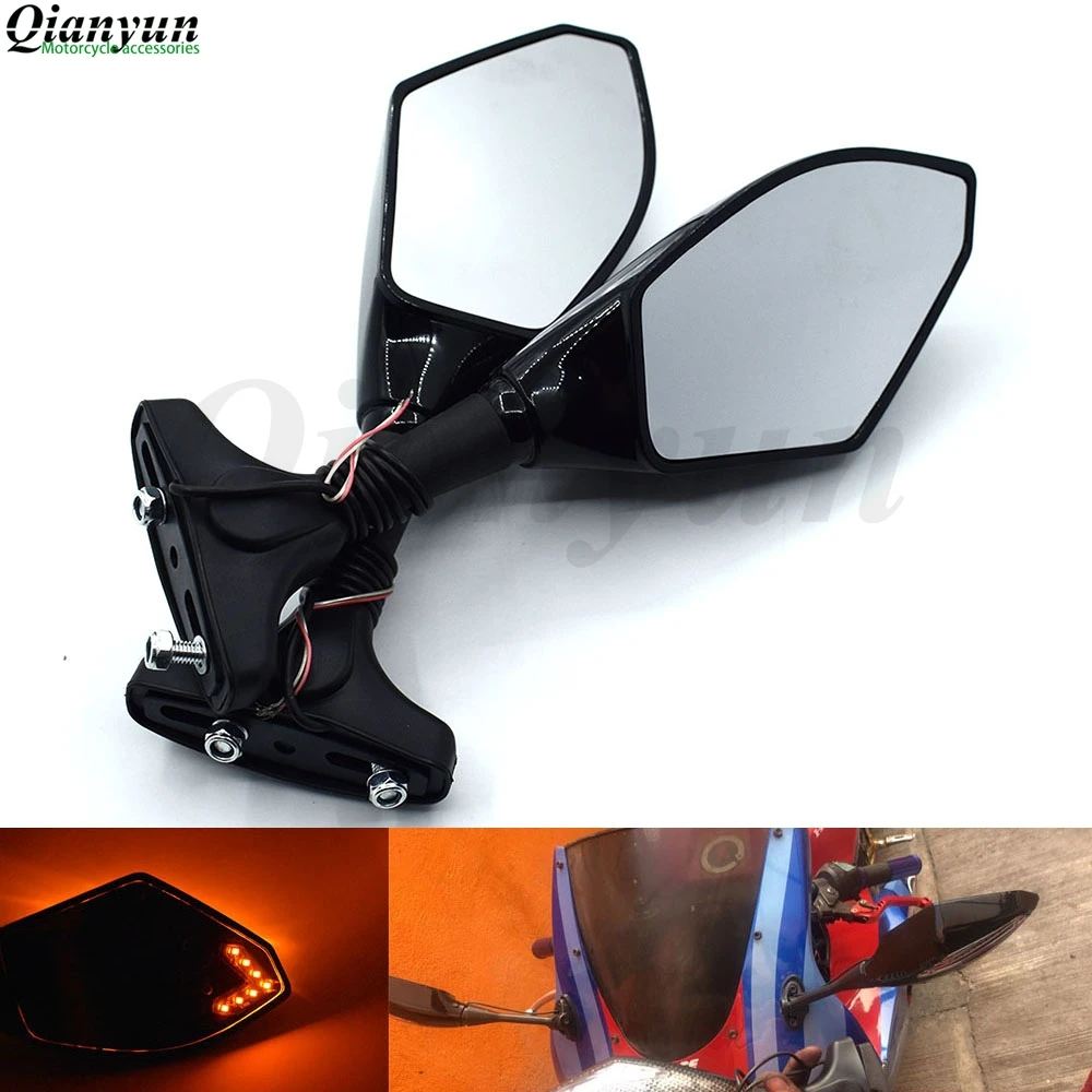 

Universal Motorcycle LED Steering Light Flash Rearview Mirror Side View Mirror For Kawasaki ZZR600 ZX6R ZX636R ZX6RR ZX9R ZX10R