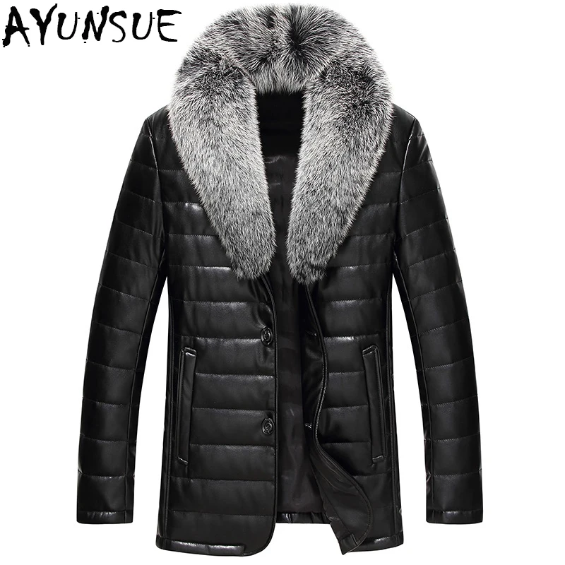 

Winter Real Leather Jacket Men Duck Down Coat 2018 Warm Natural Fox Fur Collar Men Genuine Leather Jacket Plus Szie 5XL LX2476