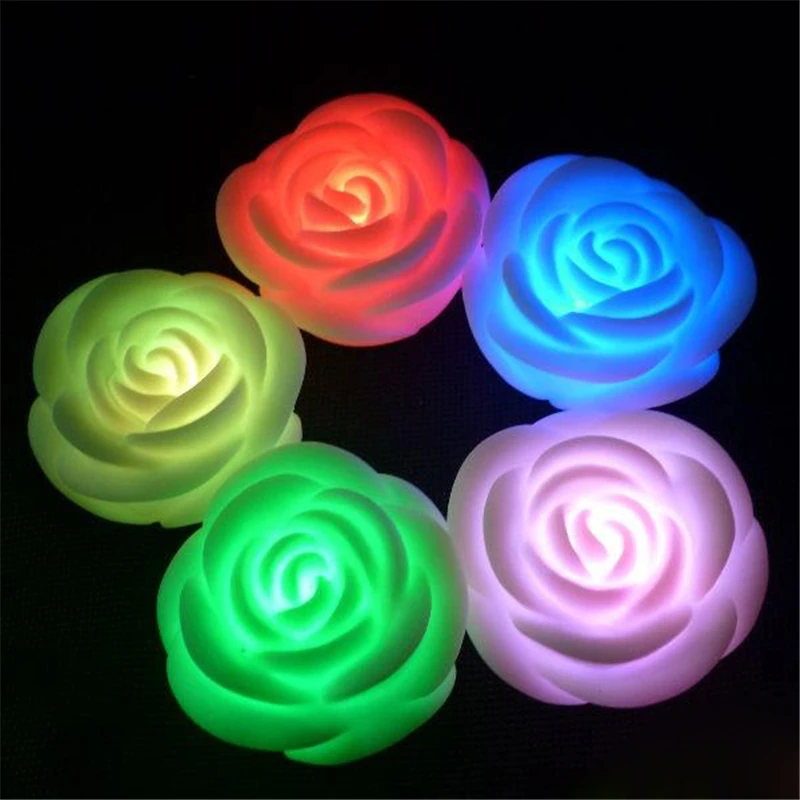 

Colorful LED Candle Romantic Night Floating Rose Flower 7 Colors Changing Light Lamp Glow in the Dark Dinner Home Decor