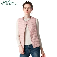 Новинка, осенне-зимний светильник, белый утиный пух, жилет для женщин, Круглый ворот, ультра-светильник, теплый жилет для женщин, без рукавов, пальто размера плюс