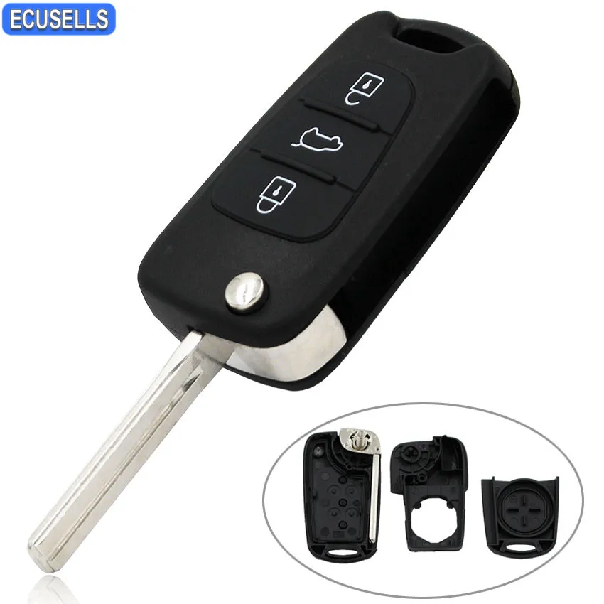 

New Replacement 3 Button Flip Remote Key Shell Case Smart Car Key Housing Fob For Kia Sorento Sportage Cerato Rio Uncut Blade