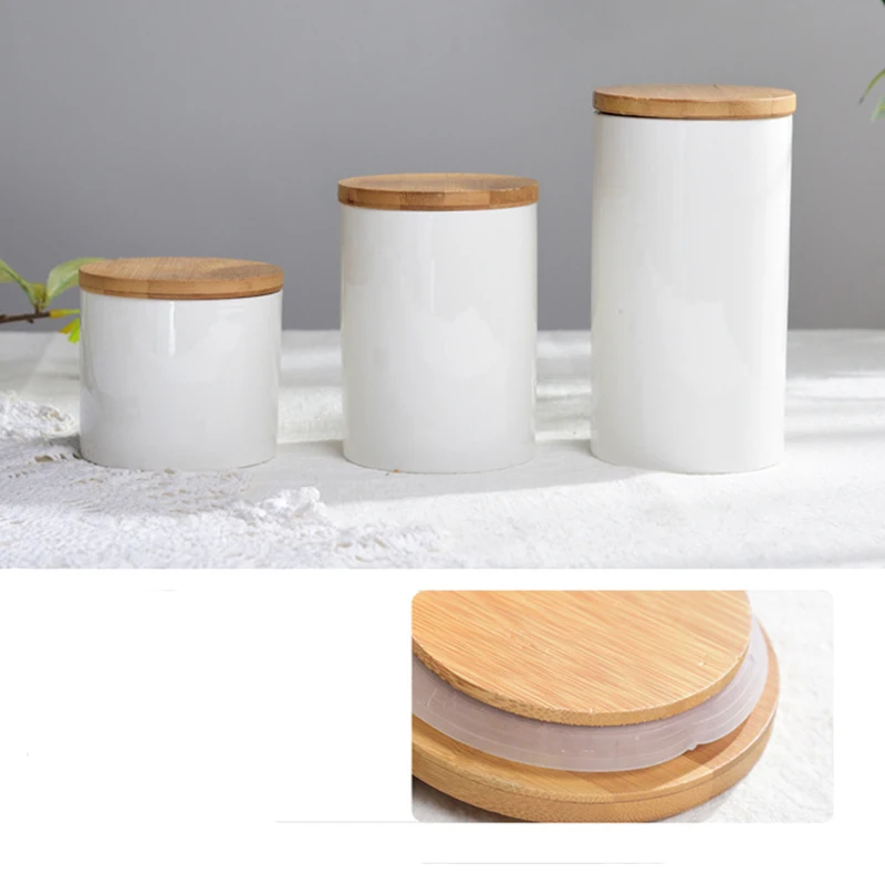 New-Food Storage Jar,Ceramic Food Storage Jar with Airtight Seal Bamboo Lid Modern Design White Ceramic Food Storage Canister