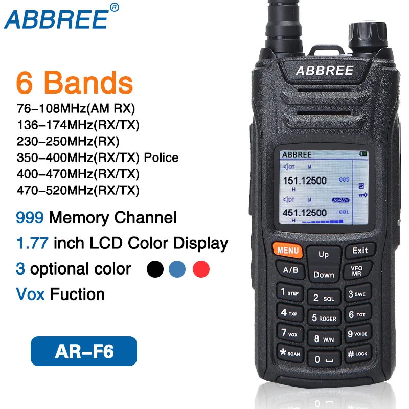 Abbree ar-f6 walkie talkie 125-560mhz all bands long range dual display dual standby  vox dtmf sos lcd color display ham radio