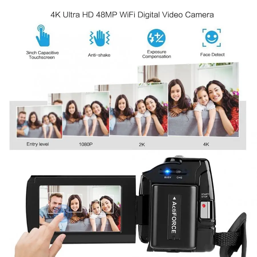 Видео камера 4K 48MP WiFi цифровая видеокамера с широкоугольным макро объективом+ внешний микрофон camara de video