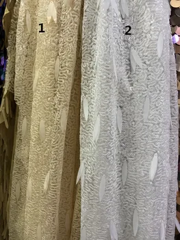 

French lace PWD181114 African embroidery tulle lace fabric french mesh sequins lace fabric in Gold white for wedding dress