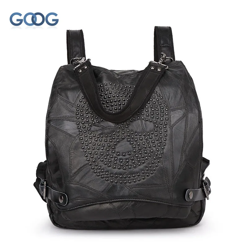 

New bucket type first layer cowhide shoulder shoulder ladies bag boutique fashion leather trend rivets travel leisure backpack