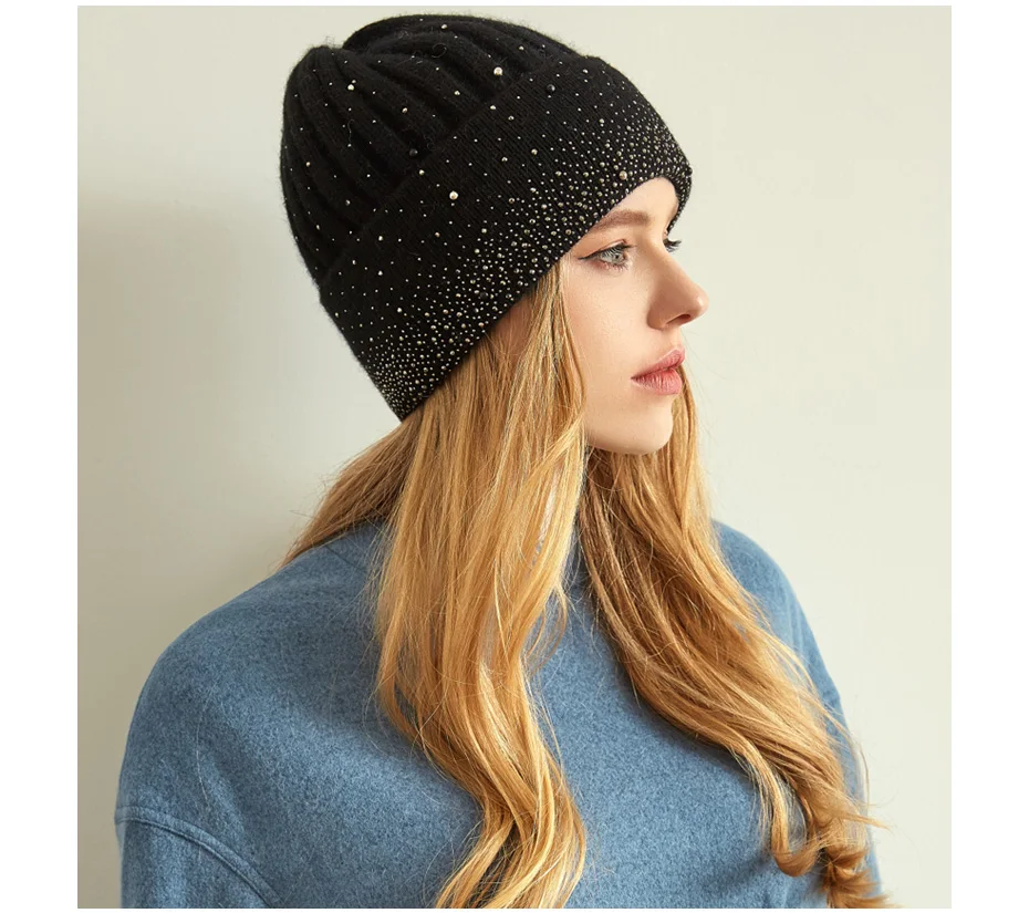 VIANOSI New Fashion Wool Winter Hats for Women Beanies with Pearl Fashion Warm Cap Brand Bonnet