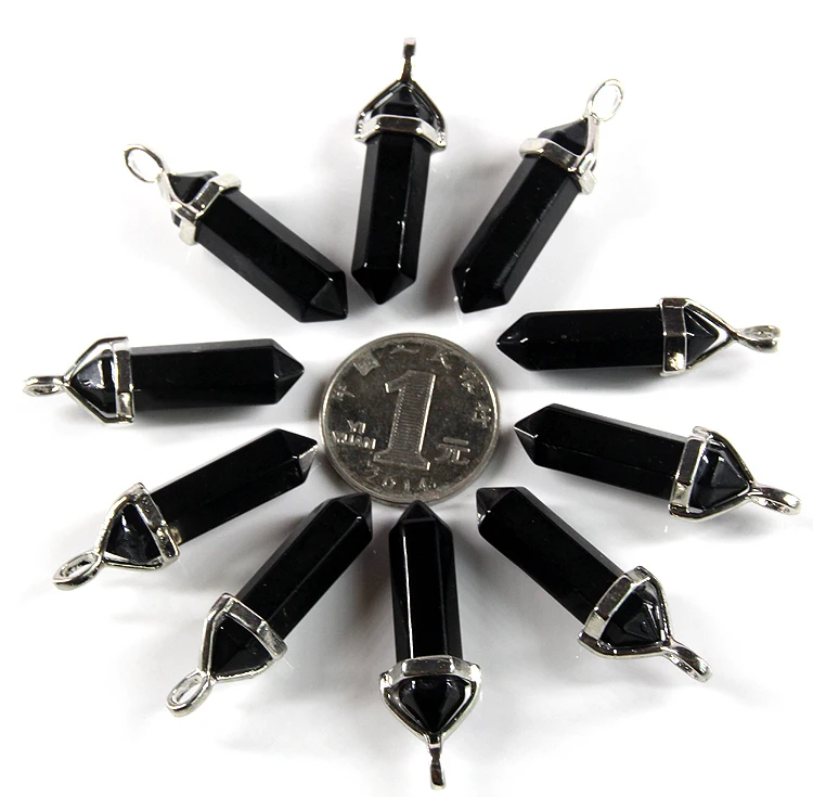 

2015 Natural Black obsidian Gems Stones Crystal Pointed Reiki Chakra Necklaces Earrings Pendant Beads Jewelry Making 10Pcs/lot