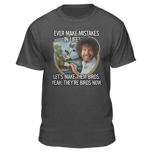 Bob Ross футболка с графическим принтом ошибки в птицах серая стильная круглым