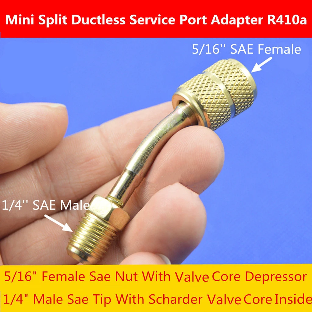 Split Ductless Service Port Adapter Connector High precision Brass Body 5/16' SAE Female to 1/4' Sae Male