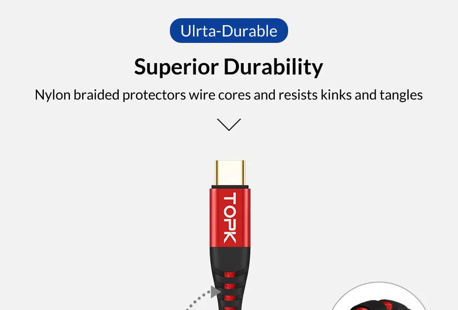 TOPK 3A Quick Charge Тип usb C кабель для Xiaom Redmi Note 7 быстрой зарядки Тип-C кабель для samsung S9 S10 плюс мобильный зарядки