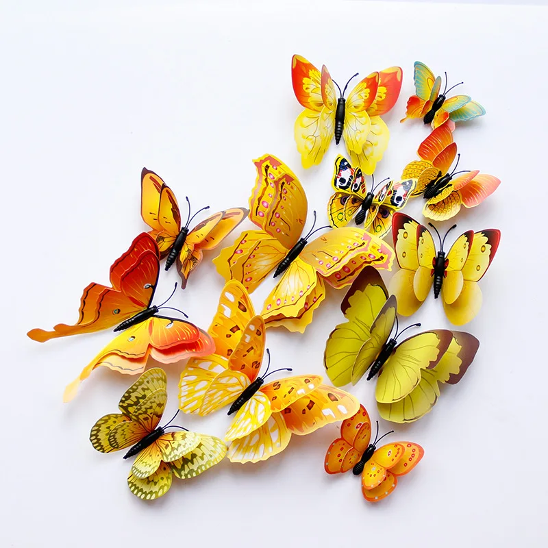 12 шт. 3D желтый двойной слой магнит-бабочка на холодильник декоративные магниты на холодильник животные кухонные аксессуары украшение дома