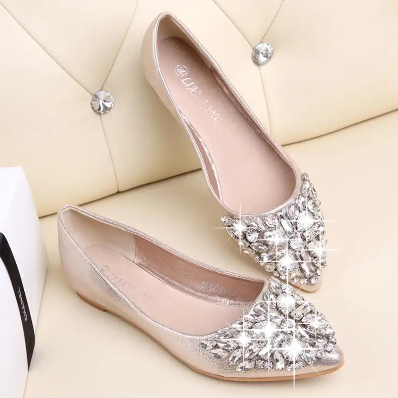 

Fashion women Ballet shoes leisure spring pointy ballerina bling Rhinestone flats shoes princess shiny Crystal wedding shoes