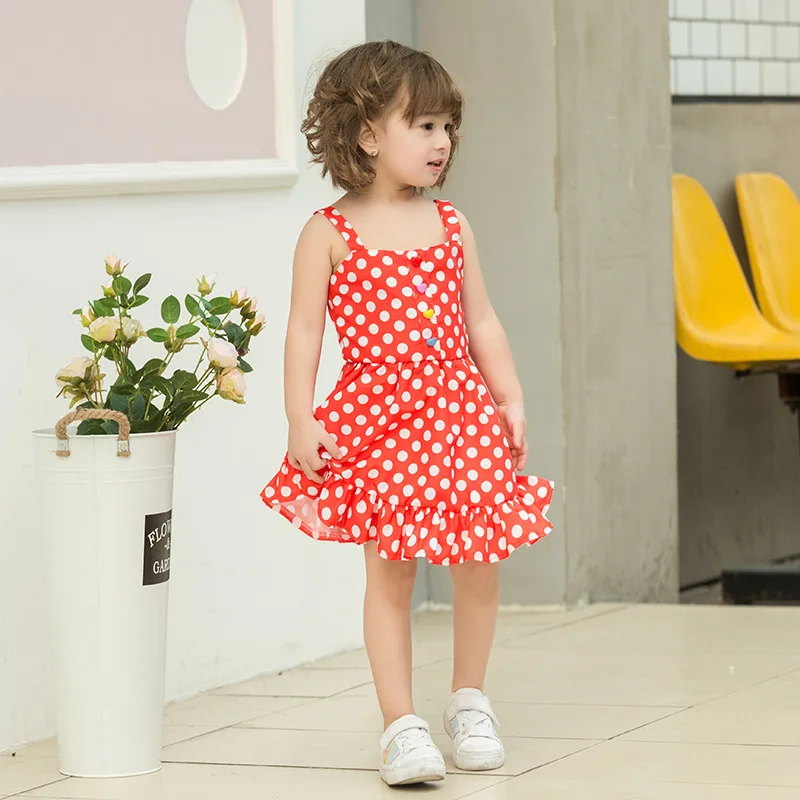 Summer Infants and Young Children Stripe Dot Harness Dress Baby Girls A-Line Girls Clothes For 70-120cm