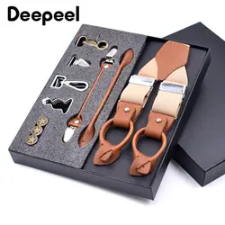 Deepeel 1 комплект 3,5X125 см деловые мужские подтяжки роскошный мульти-набор костюм 3/6 зажимы подтяжки DIY ремешок из натуральной кожи для подарка