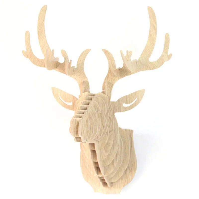 

Wooden Deer Head Wall Art Hanging 3D Head Antlers Trophy Home Decor