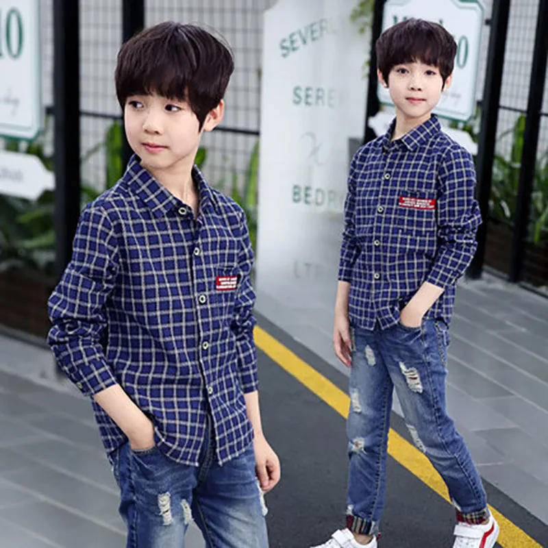 Boys Sky Blue Pure Real Cotton Boys Shirt Kids Party Casual Long Sleeve Shirts