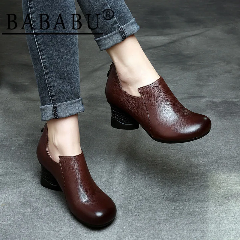 

Fashion Autumn&Spring Retro Women's Medium High Heel Shoes Genuine Leather Women Pumps Handmade Retro Female Footwear