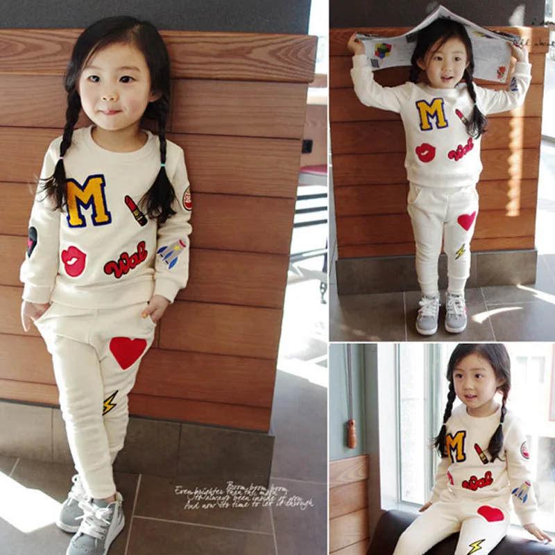 

Hot Baby kids Girl Sets Clothing 2019 Spring Autumn Korean Version of The Round Neck Long-sleeved Sweater + Trousers Two-piece