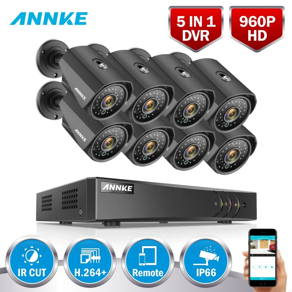 

ANNKE 960P 8CH CCTV Camera System 8pcs 1.3MP 1500TVL Outdoor IP66 Waterproof Metal CCTV Security Camera Surveillance Kit