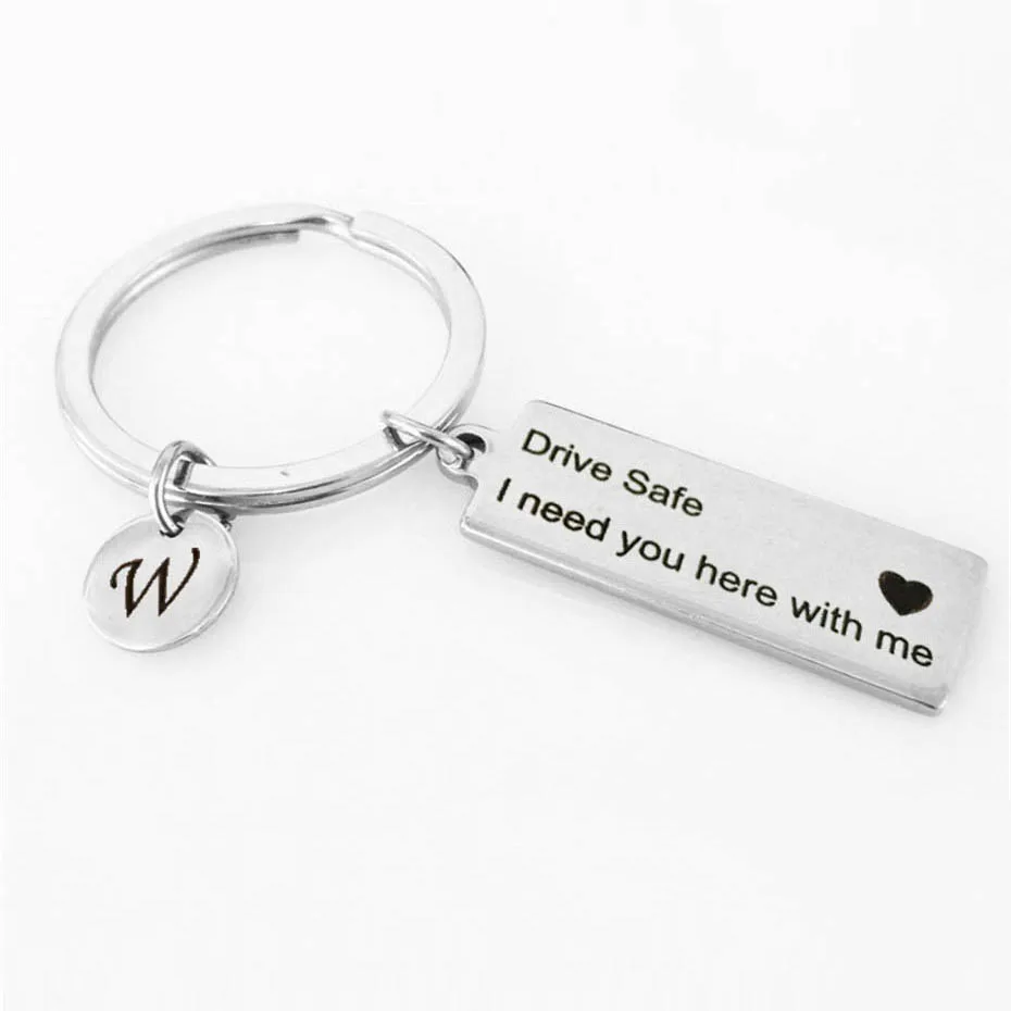 

Relodi 26 Letters Keychain Stainless Steel Key Ring Drive Safe I Need You Here with Me Key Chain for Couple Trinkets SP2432
