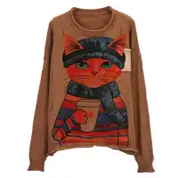 Literature Lovely Cat Pattern Printed Women Sweater Long Sleeve Autumn Winter Pull Crimping Knitted Pullover Jumper Harajuku Top