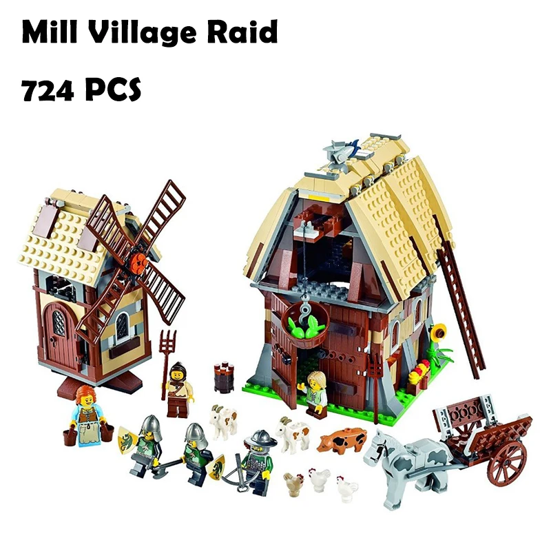 

Model Building Blocks toys 16049 742Pcs Mill Village Raid compatible with lego Creative Series 7189 Educational DIY toys hobbie