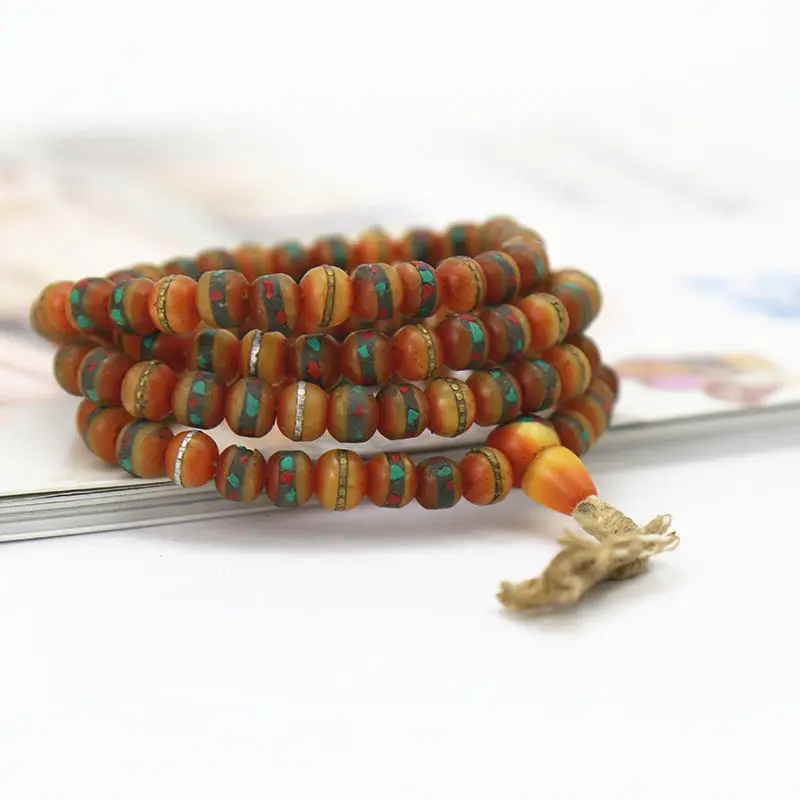 

BRO572 Nepal Simulated Beeswax Hand Beads Tibetan 108 Meditation Prayer Mala 8mm 10mm