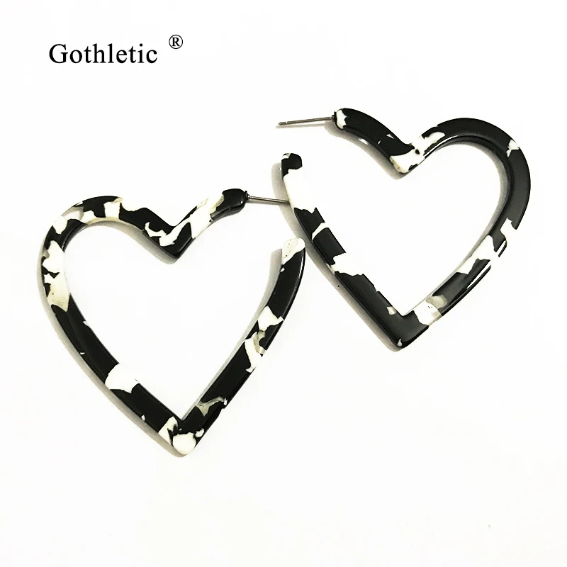 

Gothletic 50MM Acetic Acid Heart Hoop Earrings Resin Jewelry Wholesale 2019 New Hot Sale