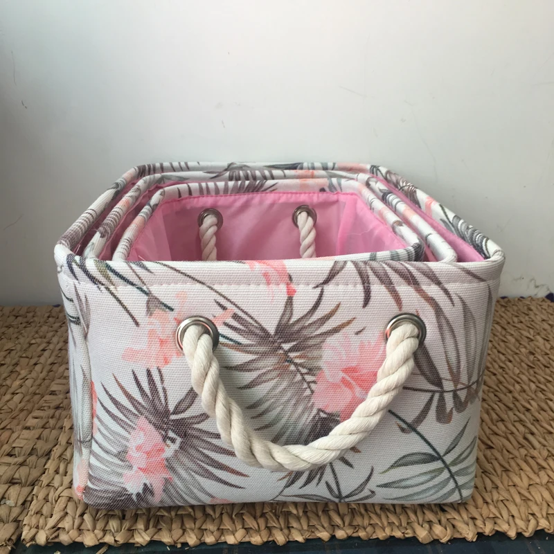 WCIC Linen Laundry Hamper Tropical Leaves Flowers Style Folding Storage Basket Box Kids Toy Organizer Barrel Bag Storage Holder