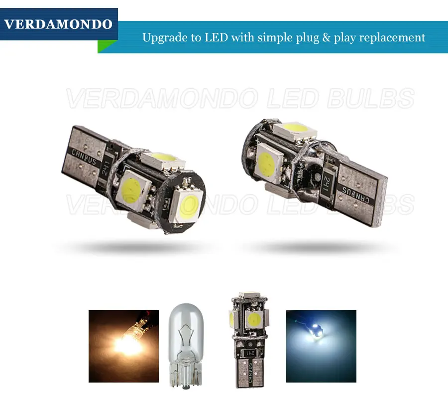 T10 W5W Canbus 5smd 5050 Светодиодная Автомобильная Лампа 194 168 лампочки ошибки DC 12V