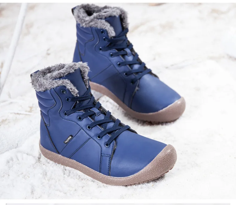 Мягкая кожа Мужские ботинки Водонепроницаемый Плюшевые зимние теплые ботинки для снежной погоды Резиновые Нескользящие ботильоны мода мужской обуви Мужская обувь
