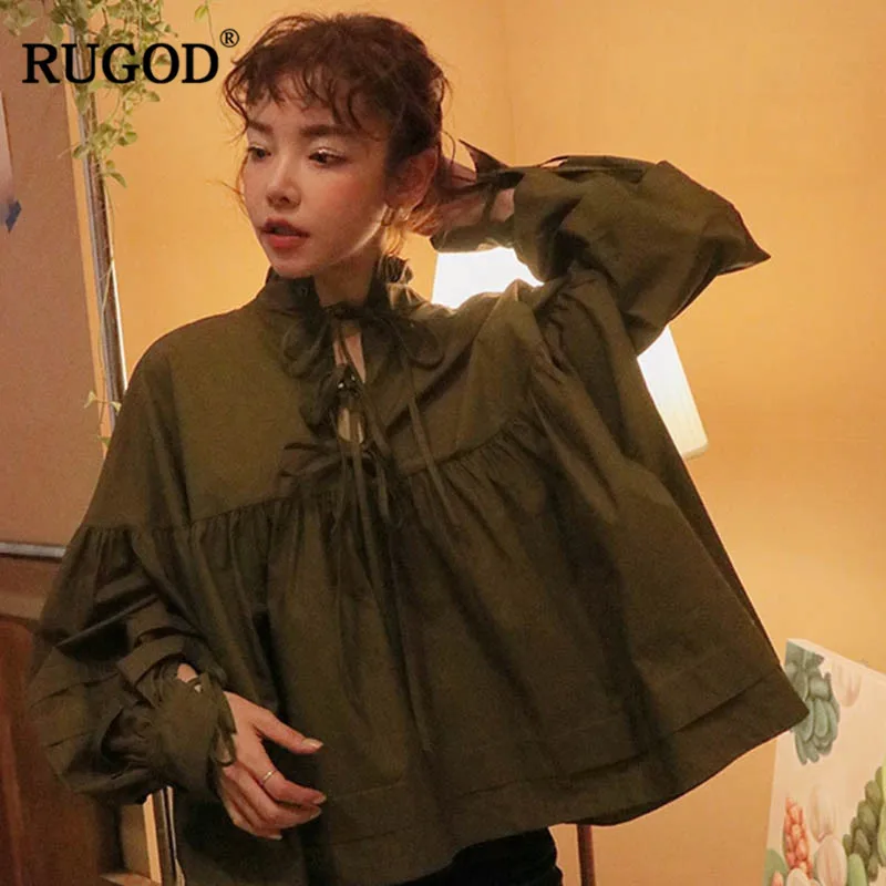 Женское японское кимоно RUGOD свободная широкая блузка с бантом на воротнике и