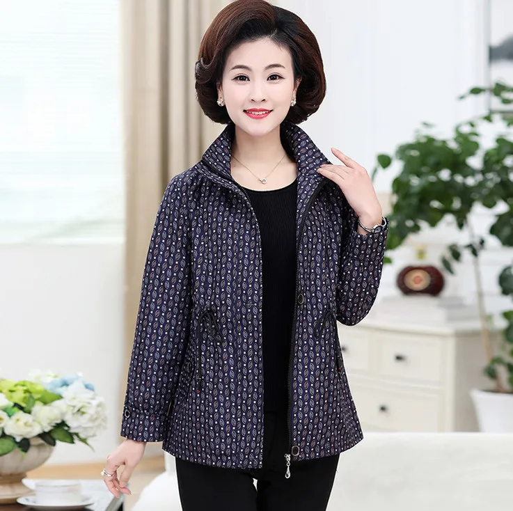

2019 spring fall new middle age women short trench coat mother outerwear plus size tops