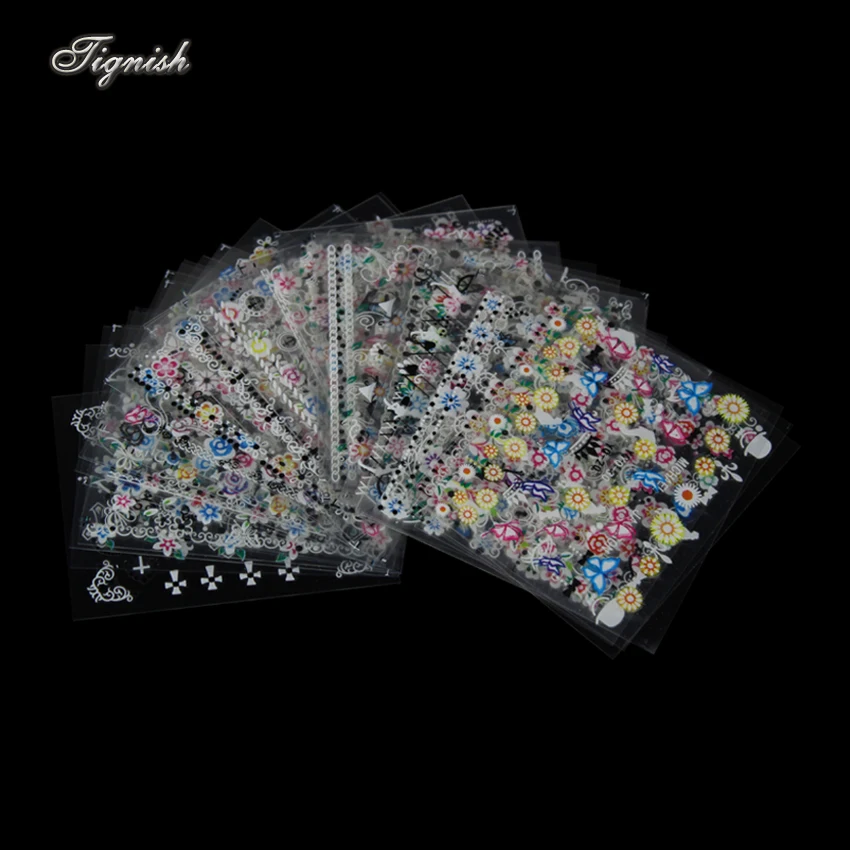 

Tignish 50Sheets/Pack 3D Nail Decals Sticker Mixed Kids Girls Fingernail Decoration Flower Pattern Set Mixed Manicure Pedicure